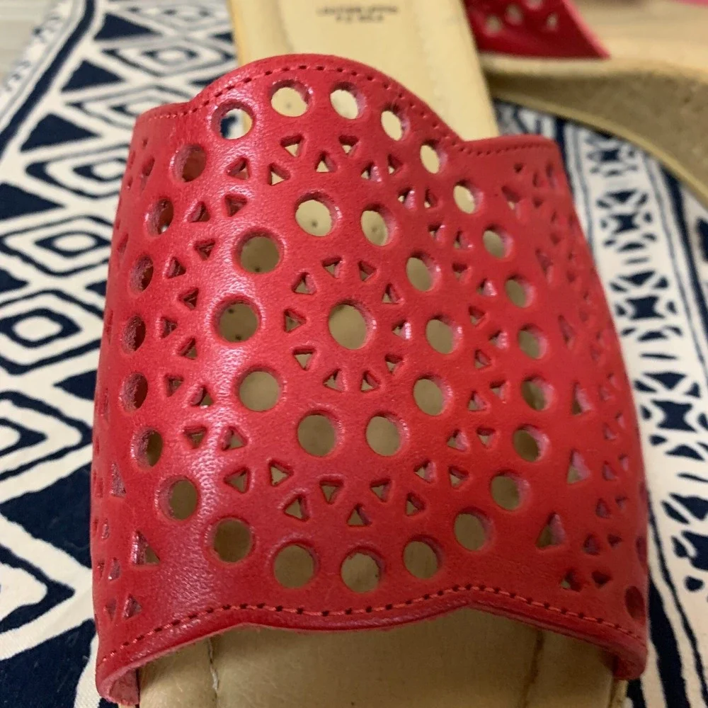 Spring Step Sandals US 10‎ Red Leather Laser Cut Wedges Italy EU 41 Tomato Girl